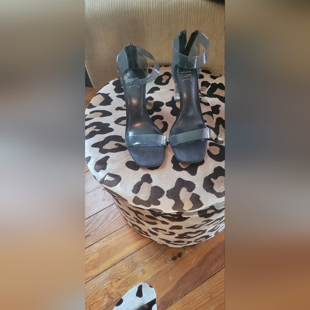 Like new black clear lucite block heel sandal